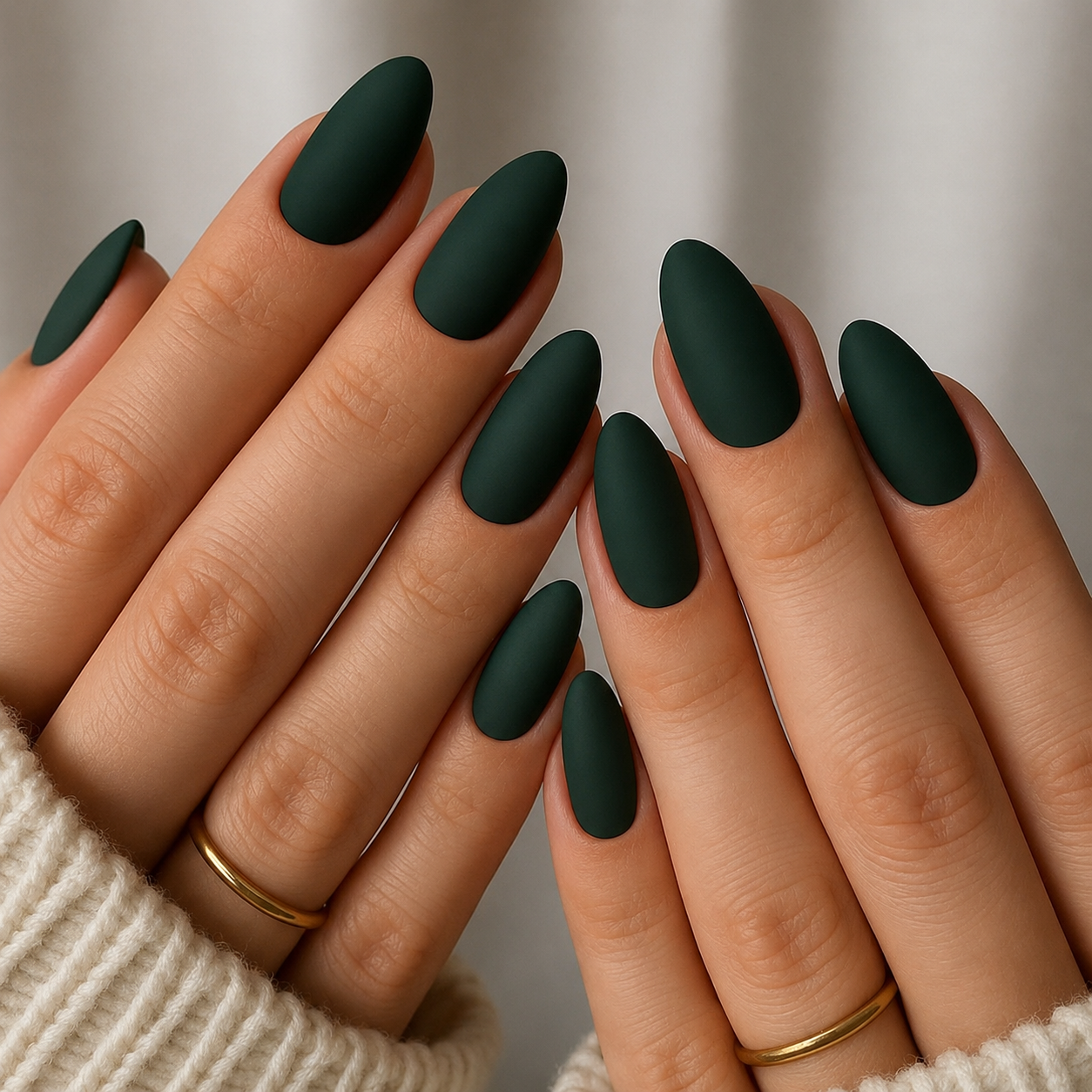 classic matte forest green almond nails