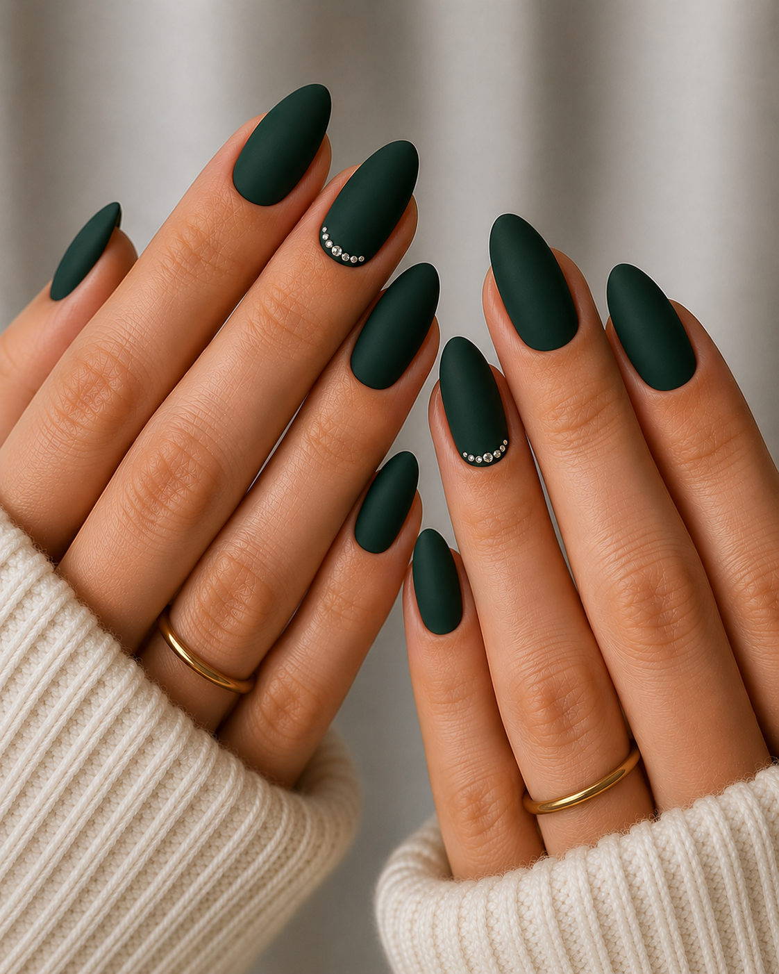 forest green rhinestone nails