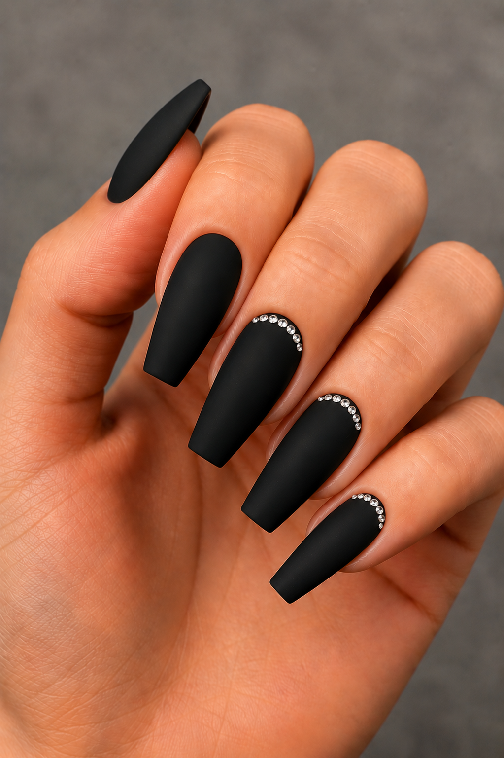 matte black rhinestone nails