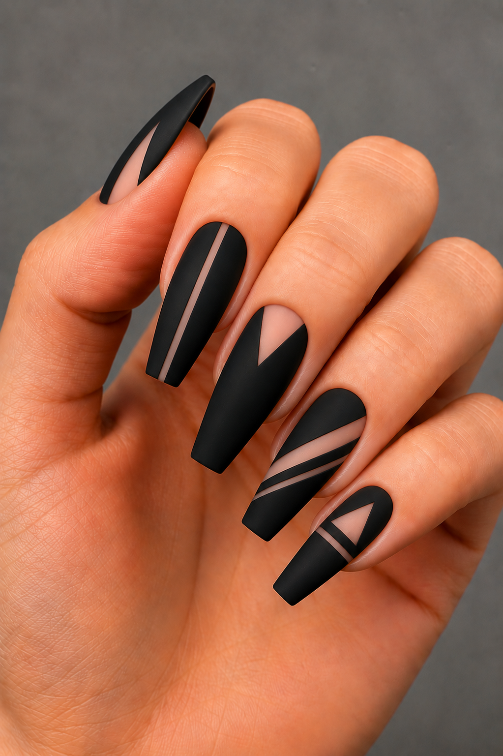 matte black negative space nails
