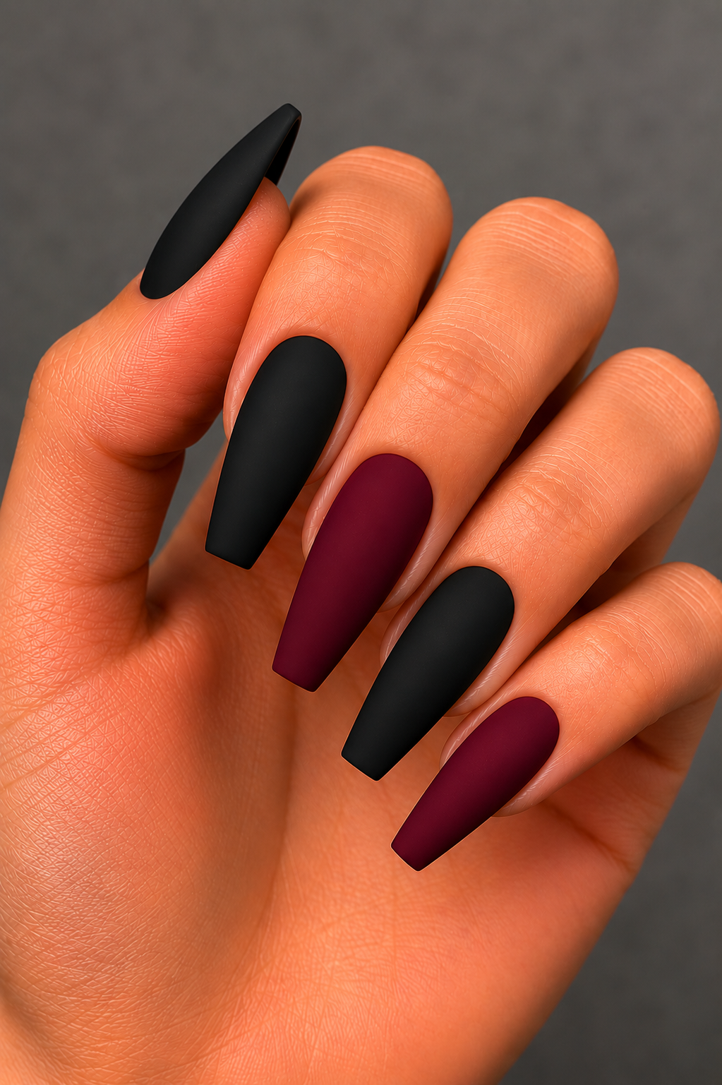 matte black berry accent nails