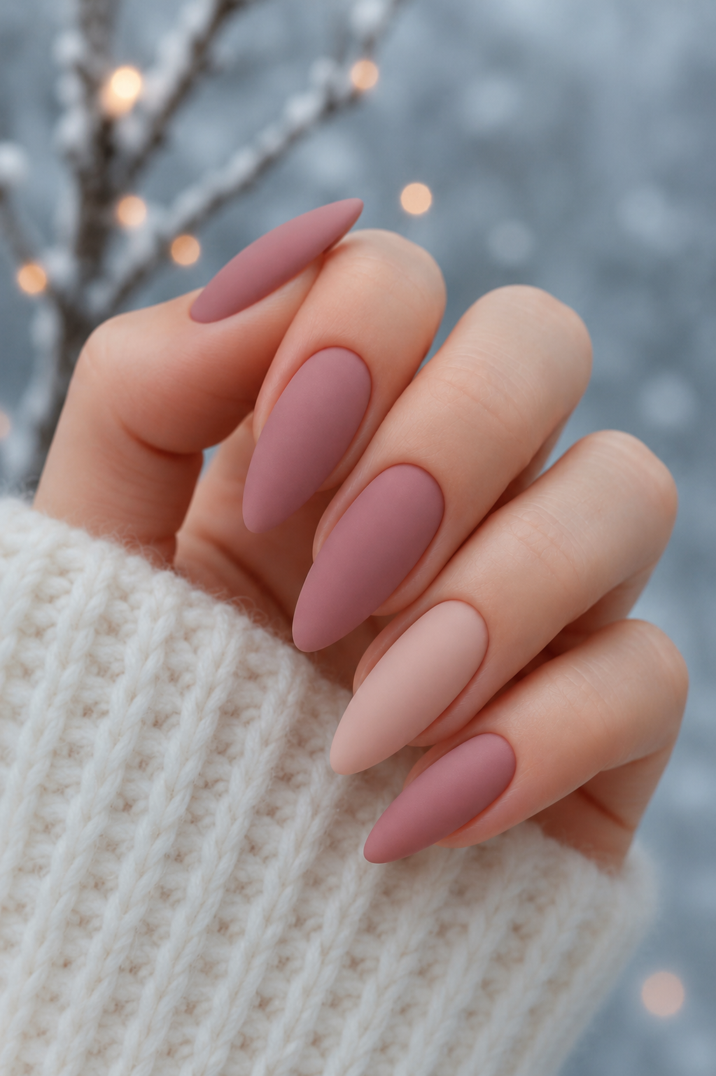 rose mauve nude accent nails