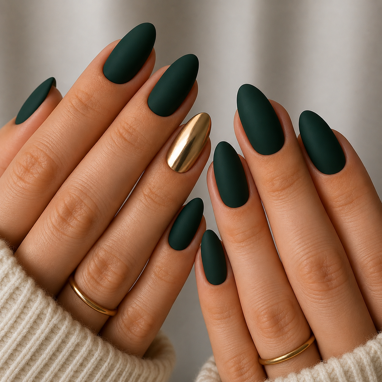 forest green gold accent nails
