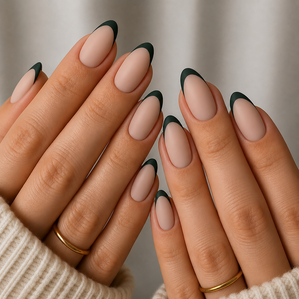 forest green french tip nails