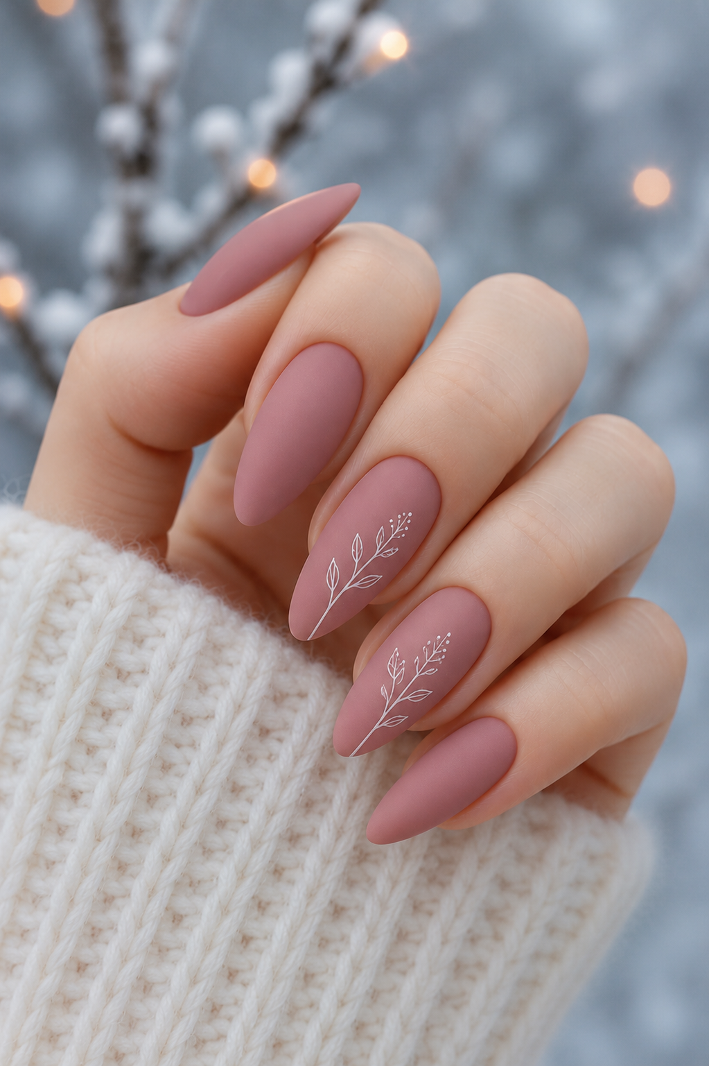 rose mauve floral line art nails