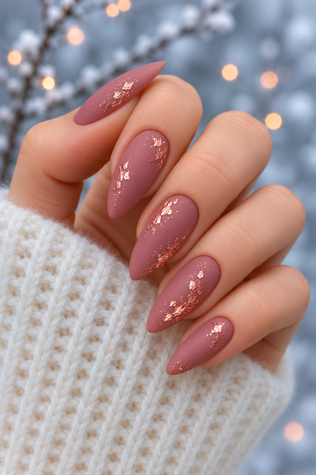rose mauve gold foil nails