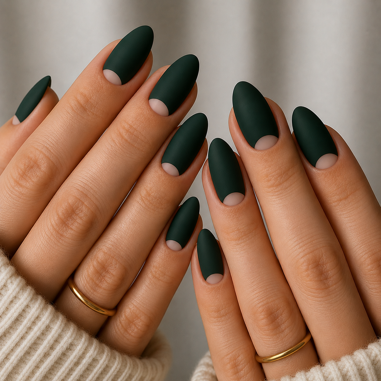forest green nude half moon nails