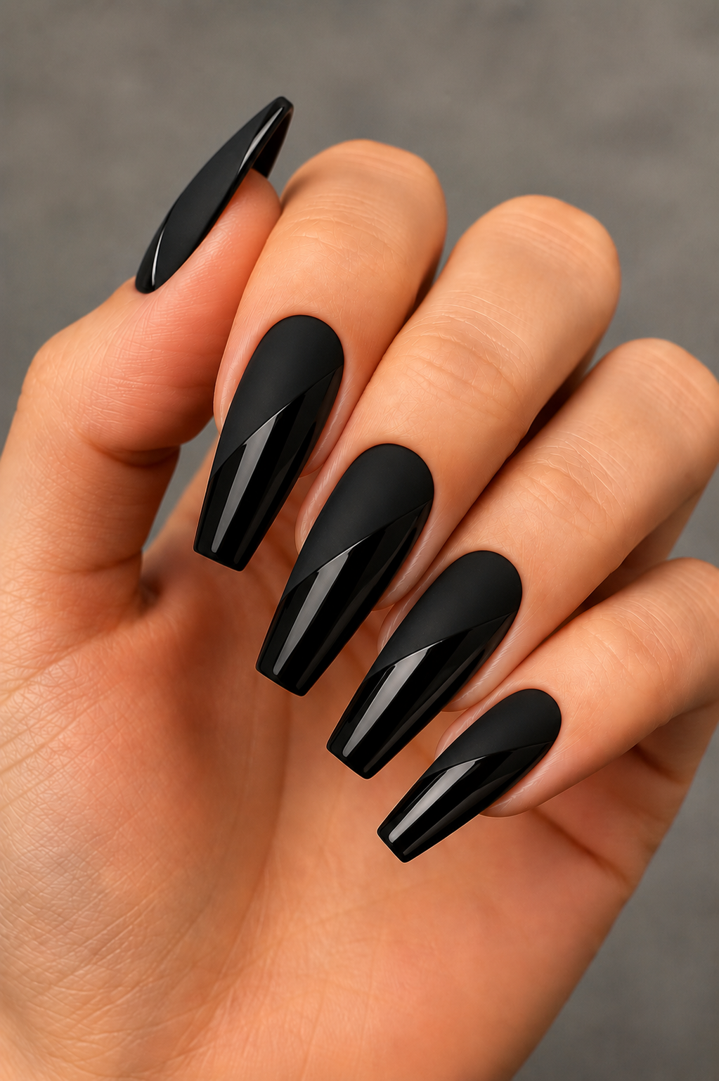 half matte half glossy black nails