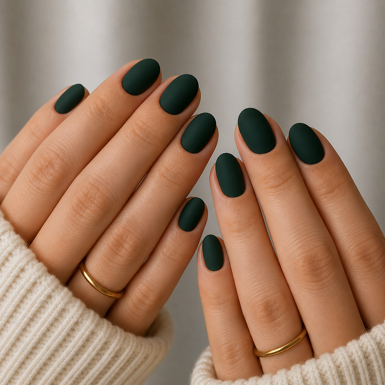 short forest green almond nails