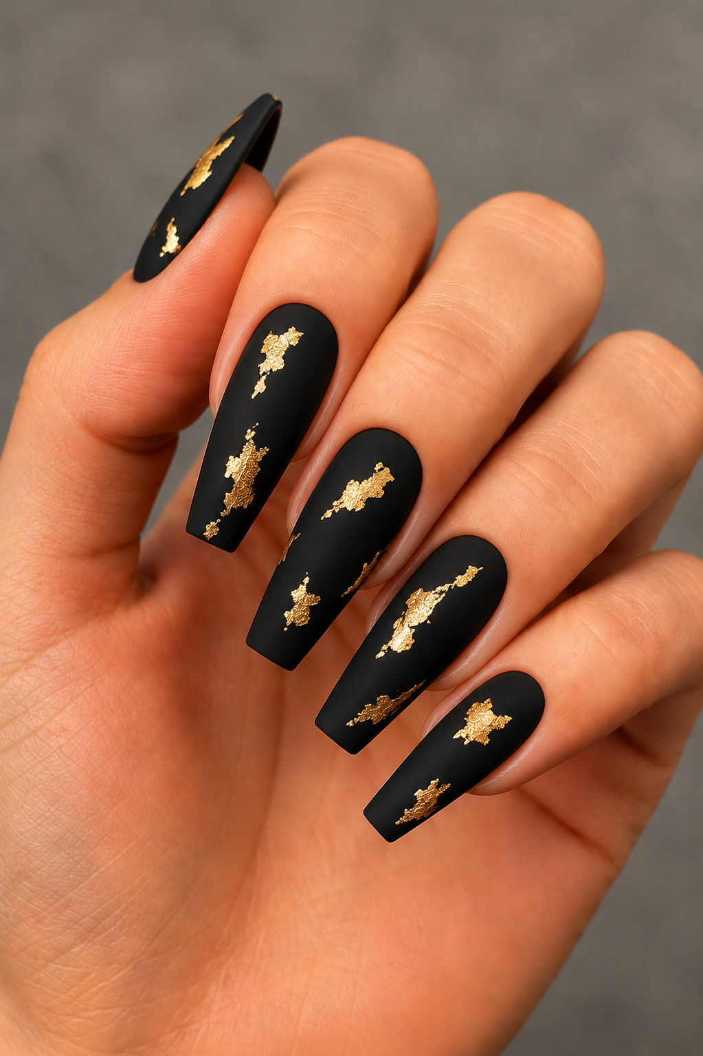 matte black gold foil nails