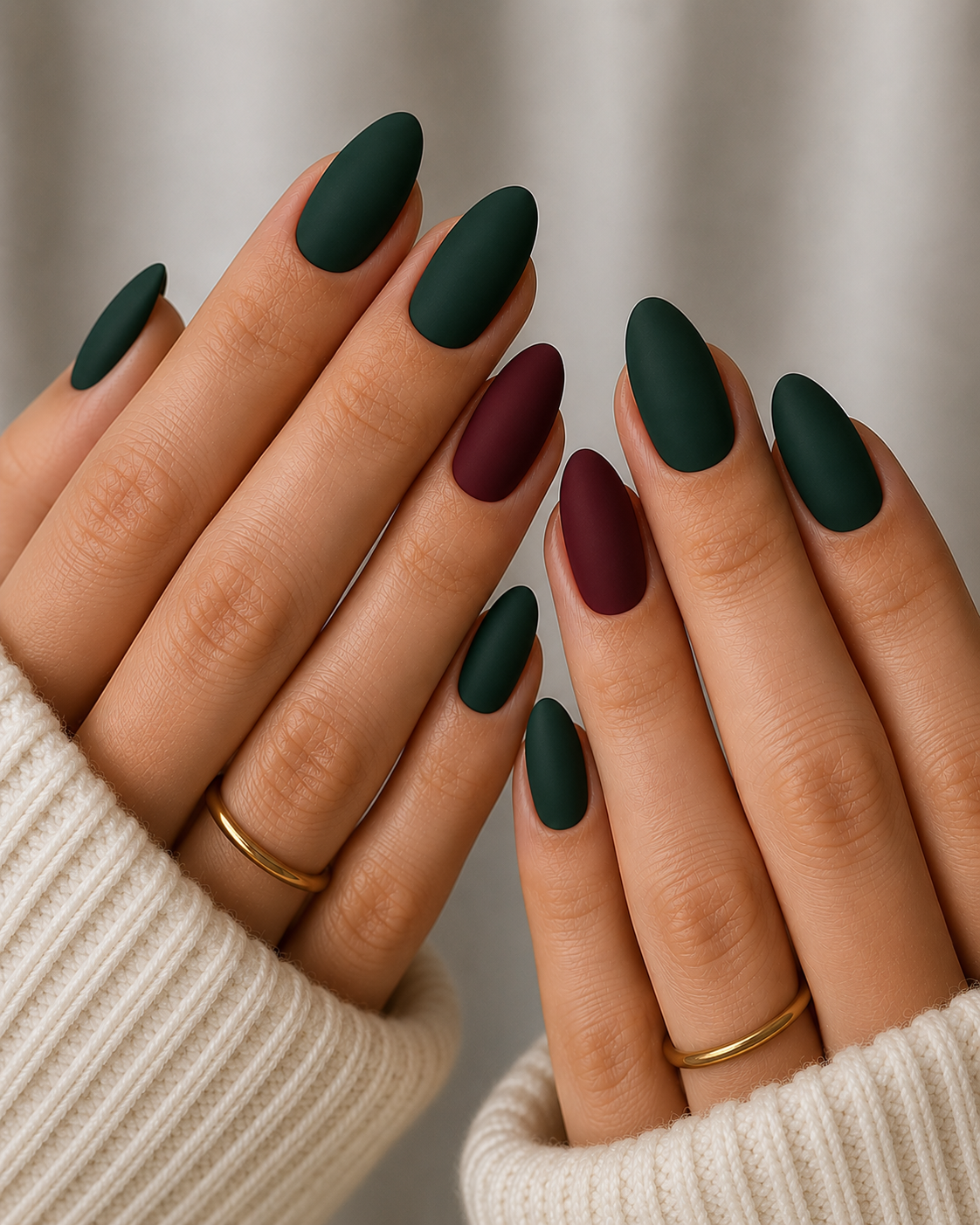 forest green burgundy accent nails