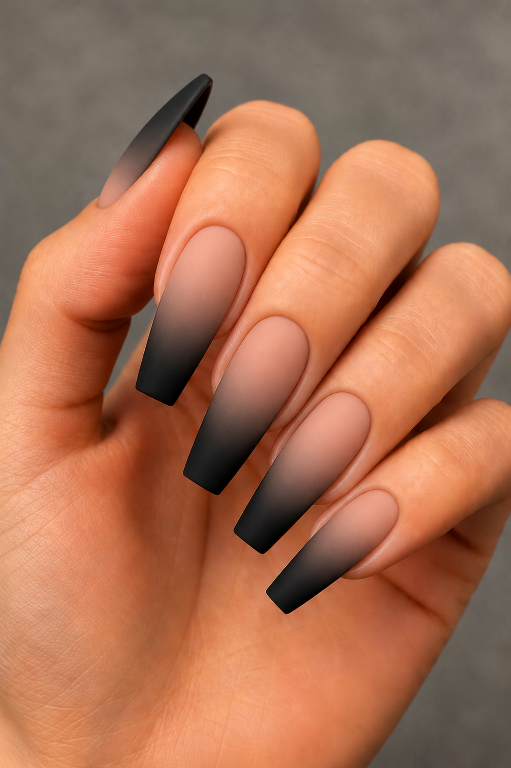 matte black nude ombre nails