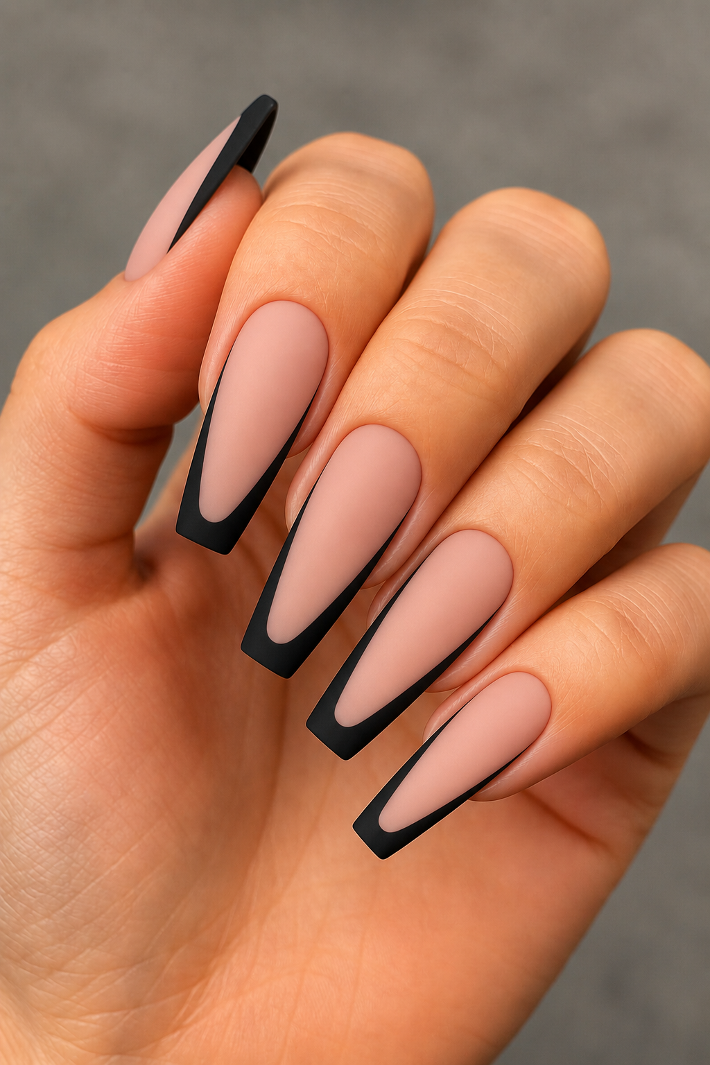 matte black nude base coffin nails
