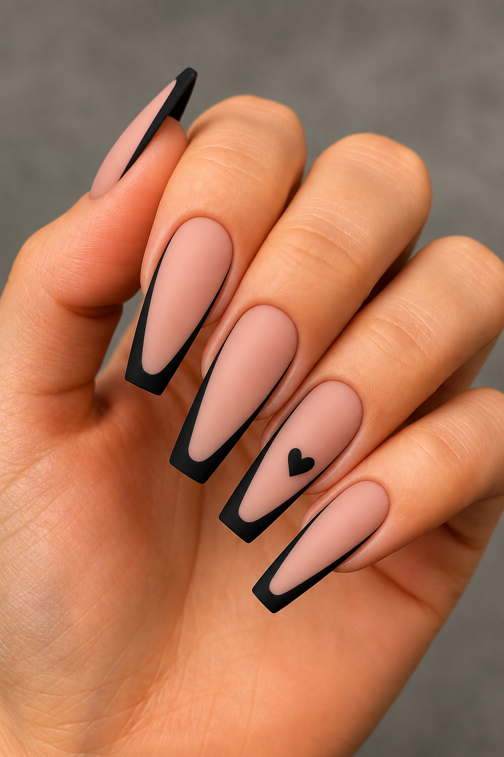matte black heart accent nails