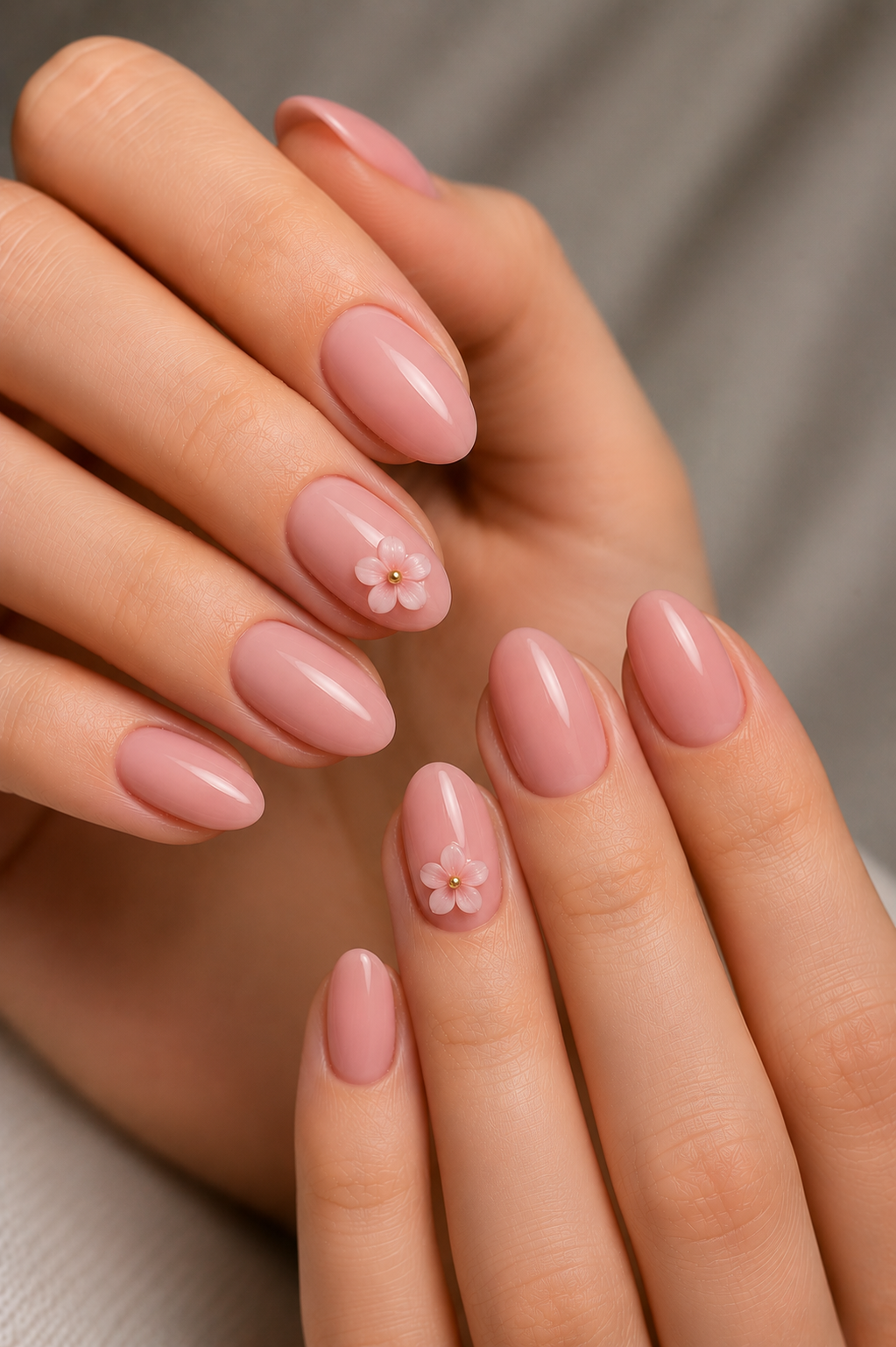 short pink 3D floral nails