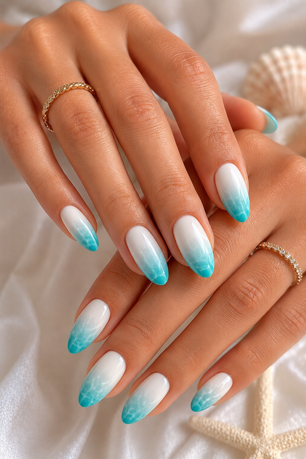 teal white ombre summer nails 2026